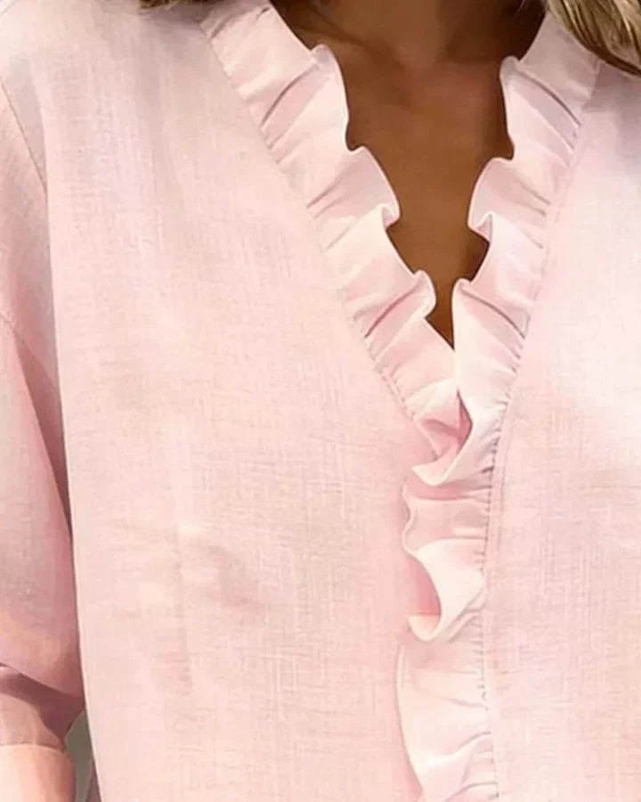 Janel | Blouse with Ruffles, V-Neck and Long Sleeves