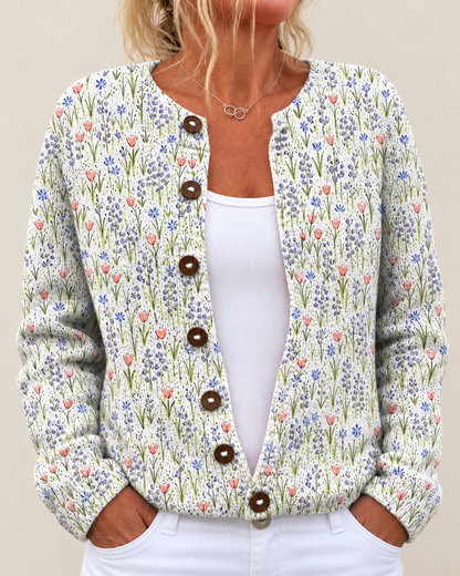 Mercedes – Printed Button-Front Knit Cardigan