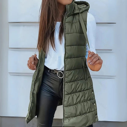 Winifred – Long Hooded Sleeveless Puffer Vest