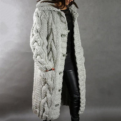 Kristen – Hooded Cable-Knit Long Cardigan