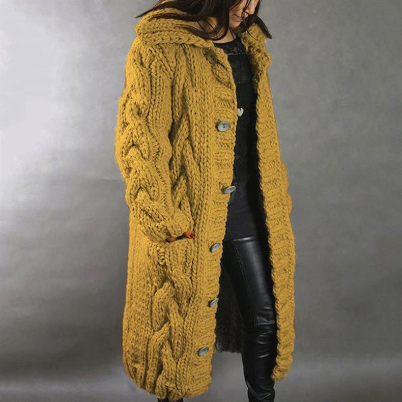 Kristen – Hooded Cable-Knit Long Cardigan
