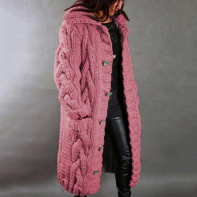 Kristen – Hooded Cable-Knit Long Cardigan