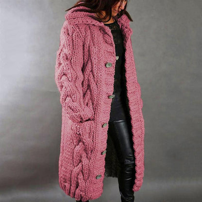 Kristen – Hooded Cable-Knit Long Cardigan