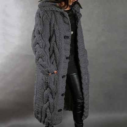 Kristen – Hooded Cable-Knit Long Cardigan