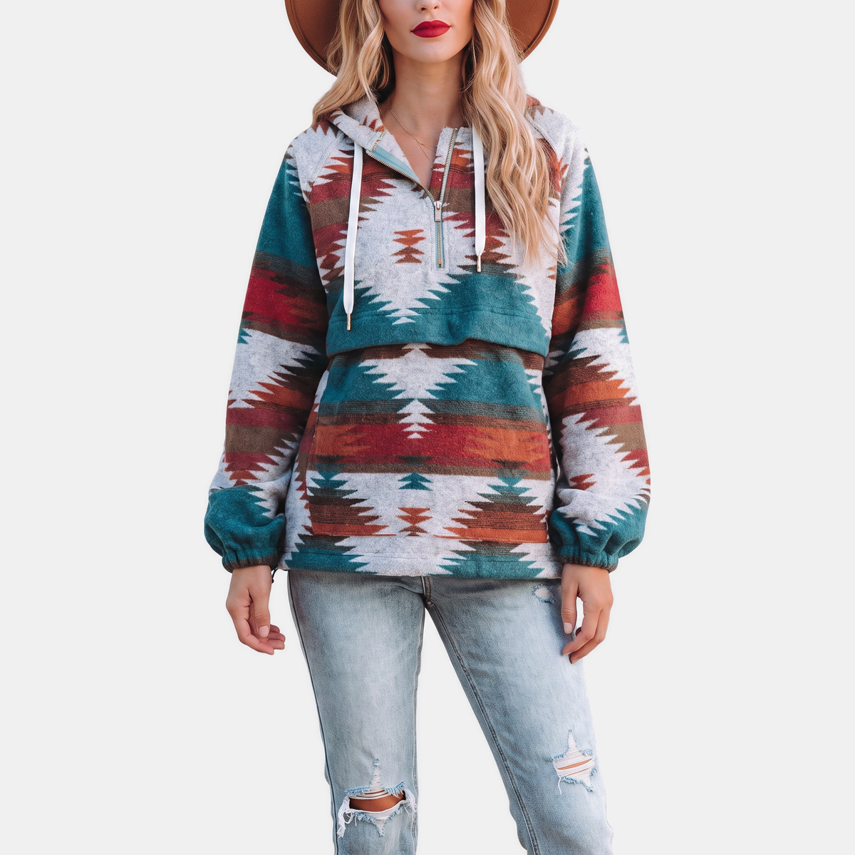 Margarita – Aztec Print Quarter-Zip Hoodie