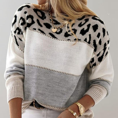 Cheryl – Leopard Accent Knit Sweater