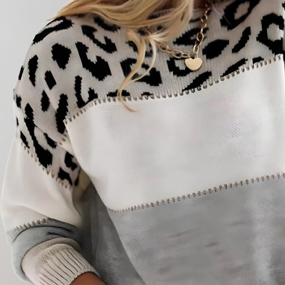 Cheryl – Leopard Accent Knit Sweater