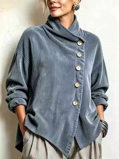Rae – Ribbed Asymmetric Button Jacket