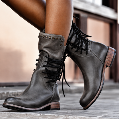 Jean – Lace-Up Studded Mid-Calf Boots