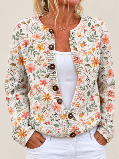 Mercedes – Printed Button-Front Knit Cardigan