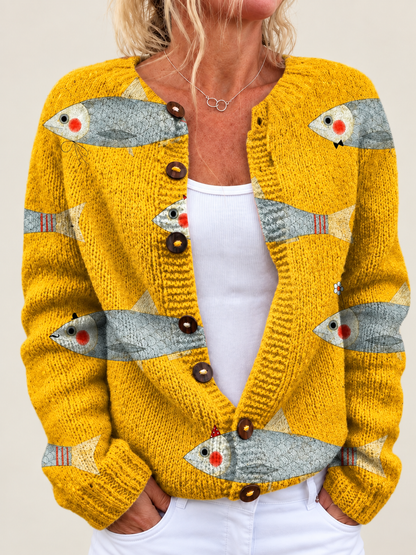 Mercedes – Printed Button-Front Knit Cardigan