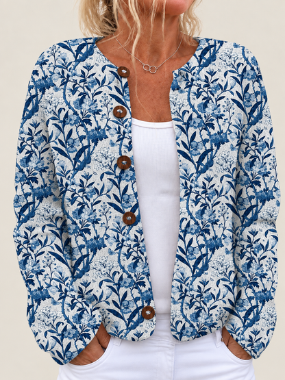 Mercedes – Printed Button-Front Knit Cardigan