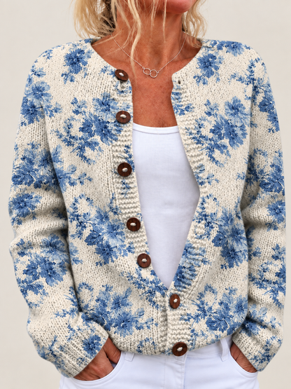 Mercedes – Printed Button-Front Knit Cardigan