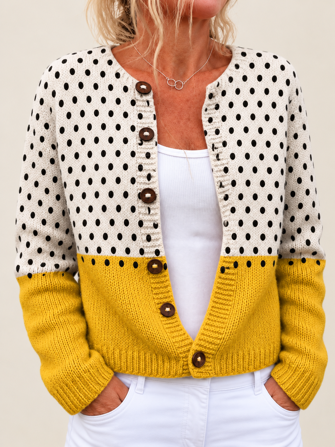 Mercedes – Printed Button-Front Knit Cardigan
