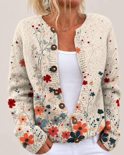 Mercedes – Printed Button-Front Knit Cardigan