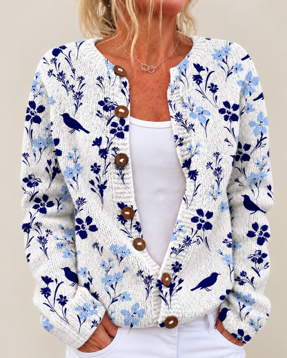 Mercedes – Printed Button-Front Knit Cardigan