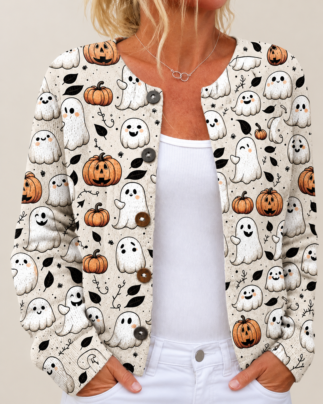 Mercedes – Printed Button-Front Knit Cardigan