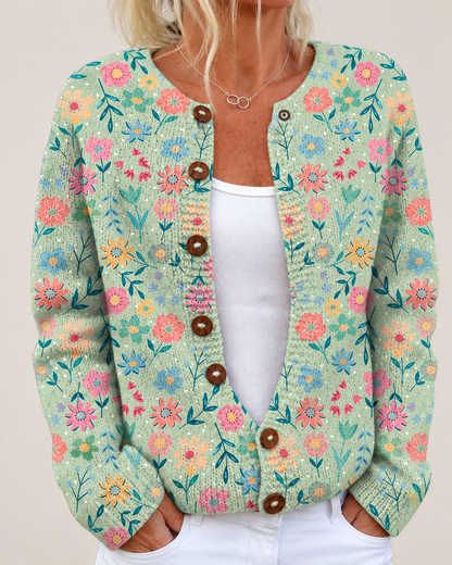 Mercedes – Printed Button-Front Knit Cardigan