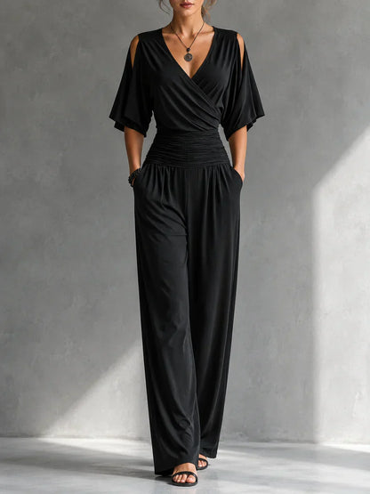 Janice – Wide-Leg Wrap-Front Jumpsuit