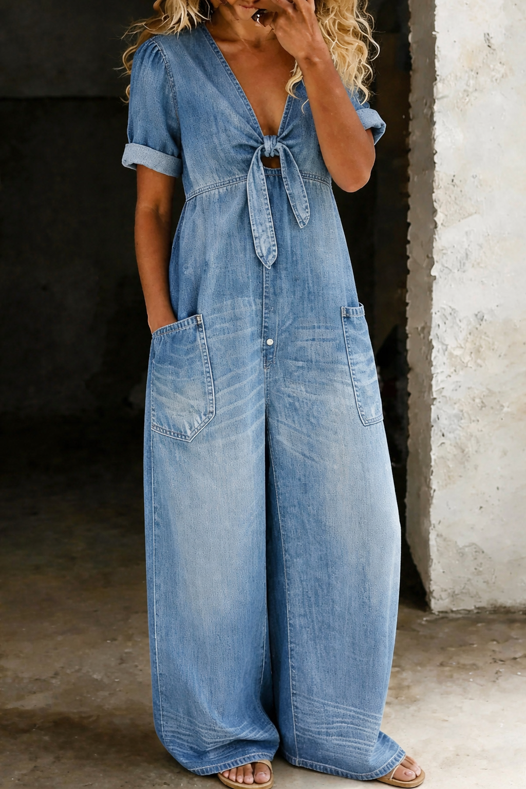 Rosalie – Wide-Leg Denim-Look Jumpsuit