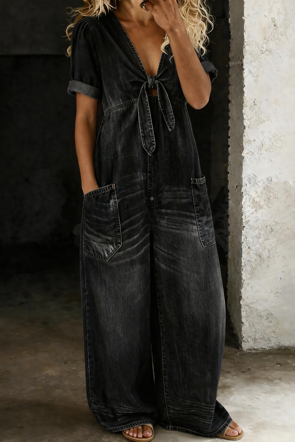 Rosalie – Wide-Leg Denim-Look Jumpsuit