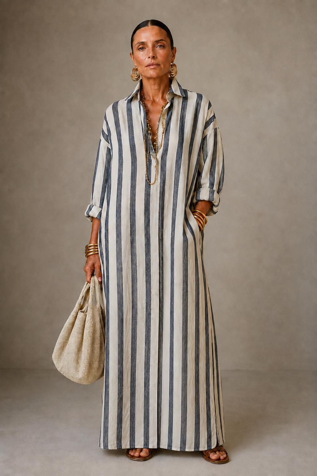 Beverly – Striped Relaxed Maxi Shirt Dress