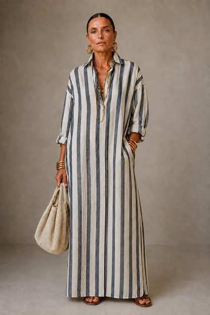 Beverly – Striped Relaxed Maxi Shirt Dress