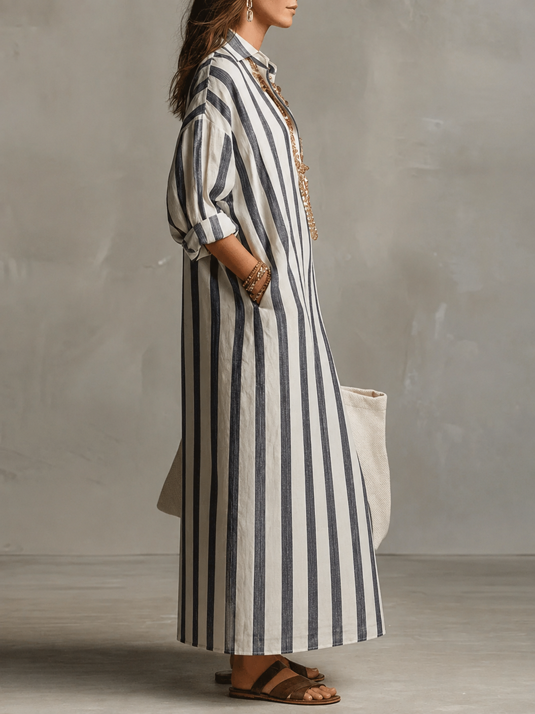Beverly – Striped Relaxed Maxi Shirt Dress