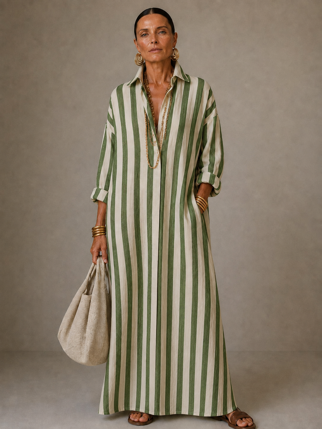 Beverly – Striped Relaxed Maxi Shirt Dress