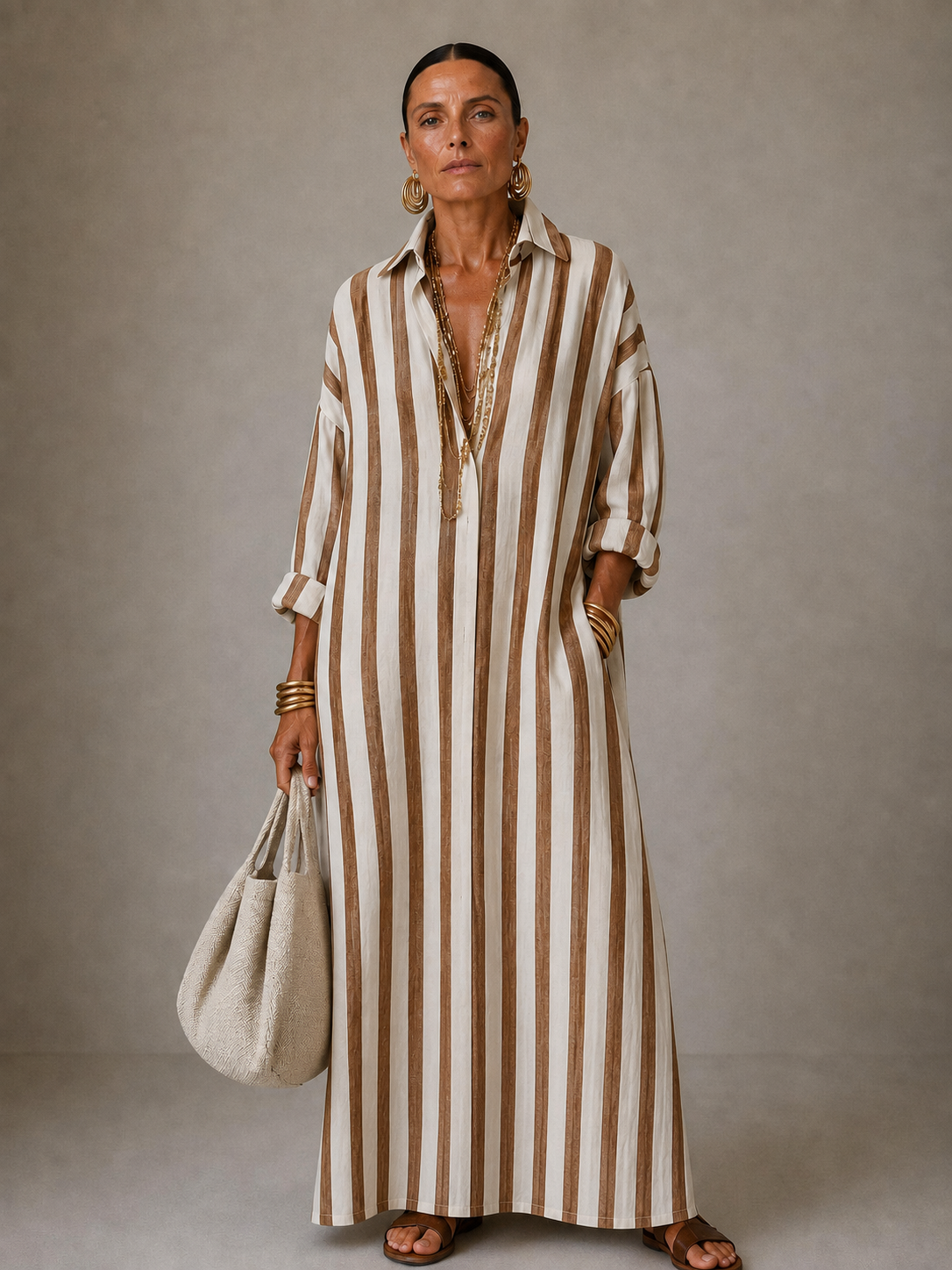 Beverly – Striped Relaxed Maxi Shirt Dress