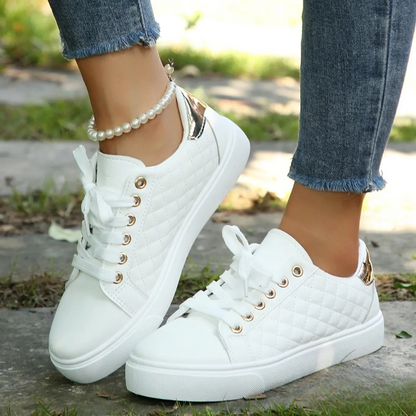 Janet – Quilted Lace-Up Sneakers with Gold Detail