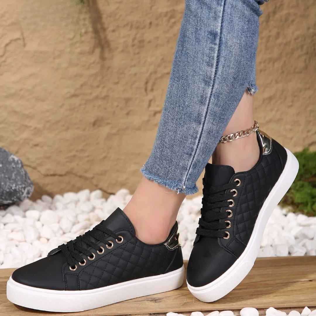 Janet – Quilted Lace-Up Sneakers with Gold Detail