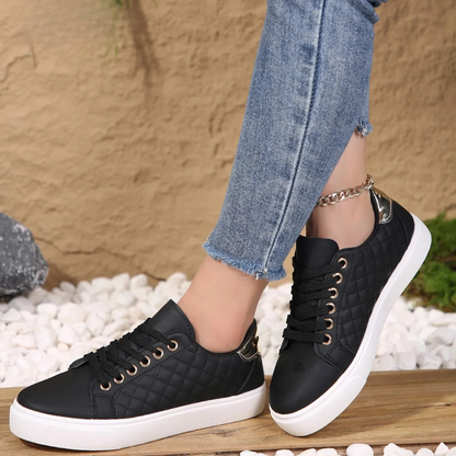Janet – Quilted Lace-Up Sneakers with Gold Detail