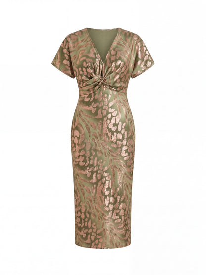 Renata – Twisted Knot Printed Midi Dress