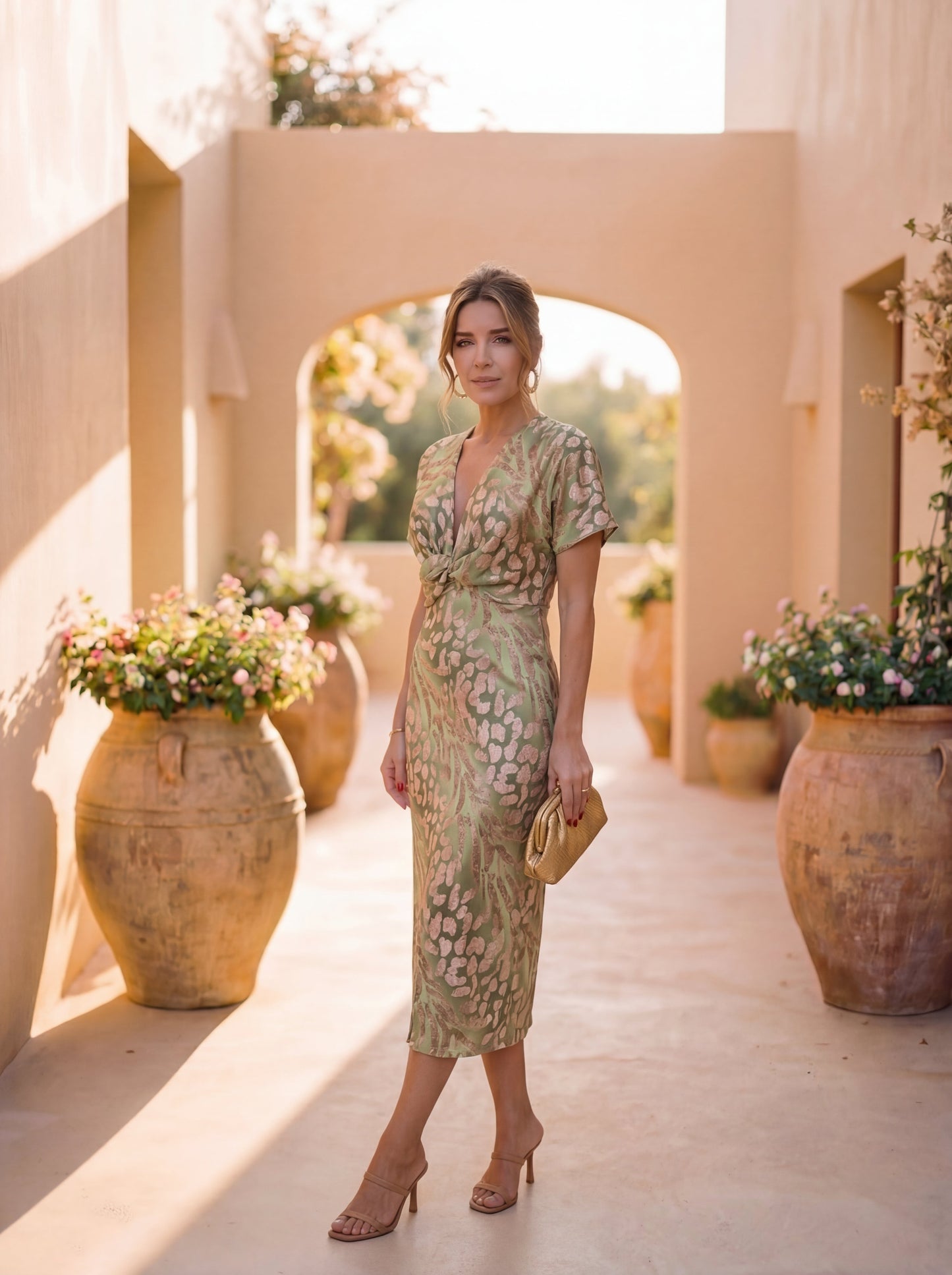 Renata – Twisted Knot Printed Midi Dress