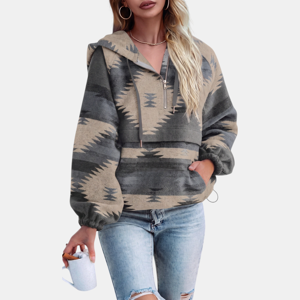 Margarita – Aztec Print Quarter-Zip Hoodie