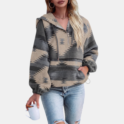 Margarita – Aztec Print Quarter-Zip Hoodie