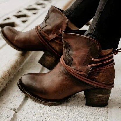 Milana | Ankle Boots – Western Style – Block Heel – Wrapped Lacing Detail