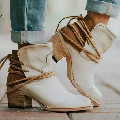 Milana | Ankle Boots – Western Style – Block Heel – Wrapped Lacing Detail