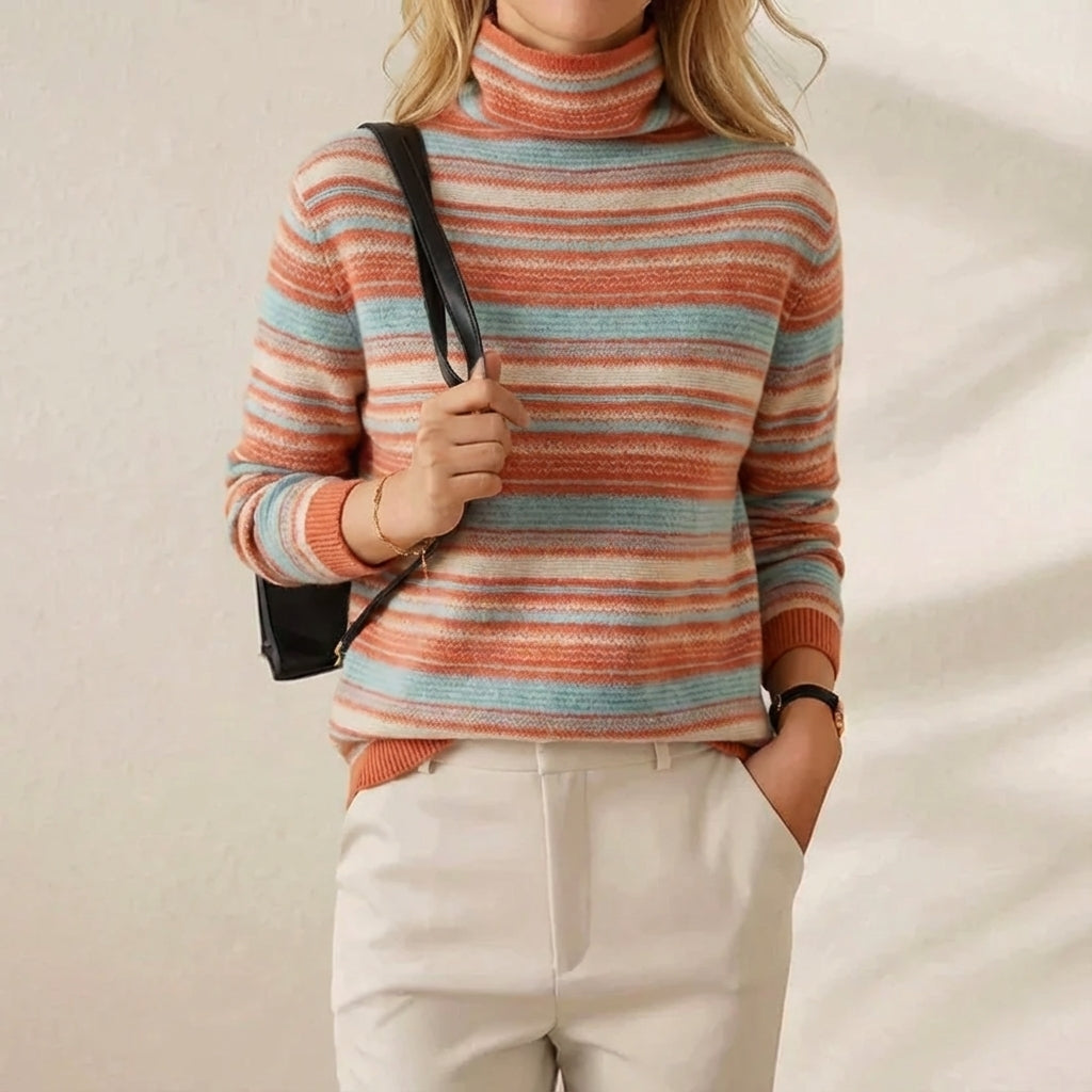 Leanne – Striped Turtleneck Knit Sweater