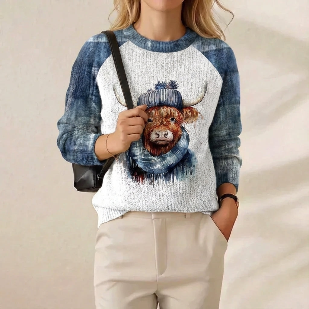 Jill – Highland Cow Graphic Knit Sweater