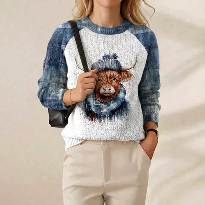 Jill – Highland Cow Graphic Knit Sweater