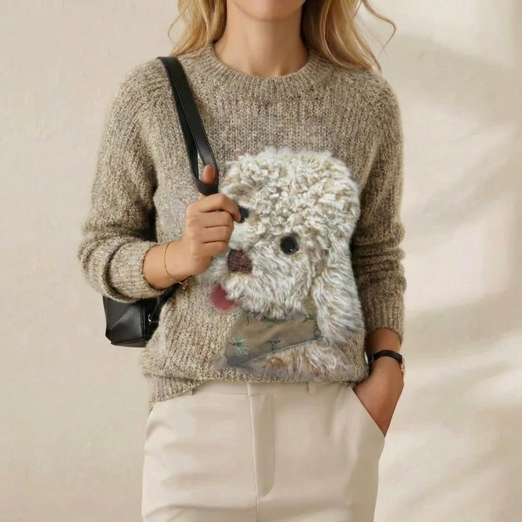 Rachelle – Knit Sweater with Playful Poodle Motif