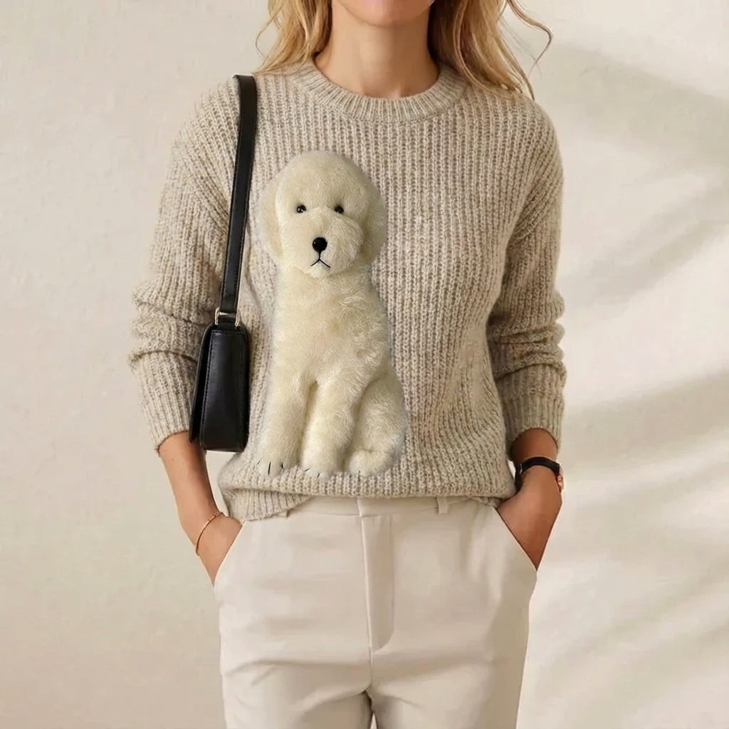 Ginger – Ribbed Knit Sweater with Puppy Detail