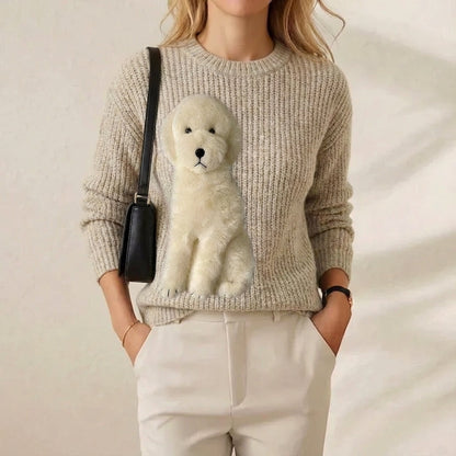 Ginger – Ribbed Knit Sweater with Puppy Detail