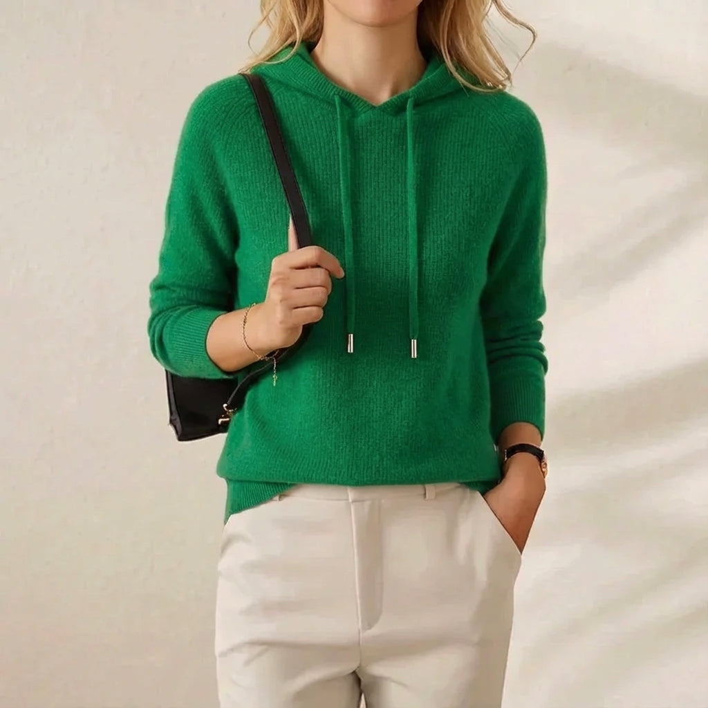 Rachel – Knit Hooded Sweater with Drawstring