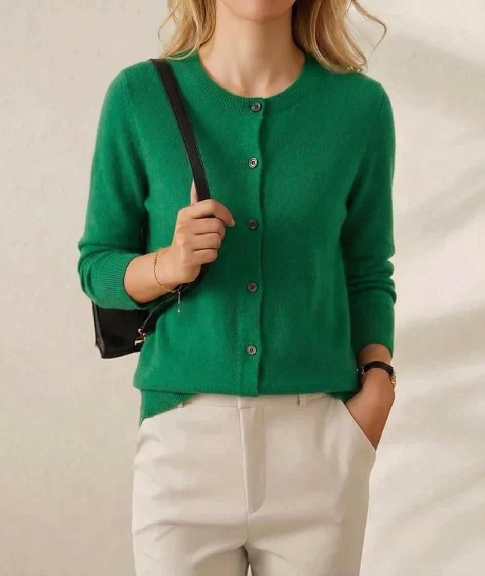 Nellie – Crew Neck Button-Front Knit Cardigan