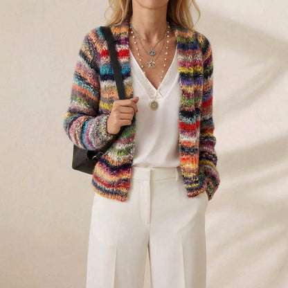 Roxanne – Striped Open-Front Knit Cardigan
