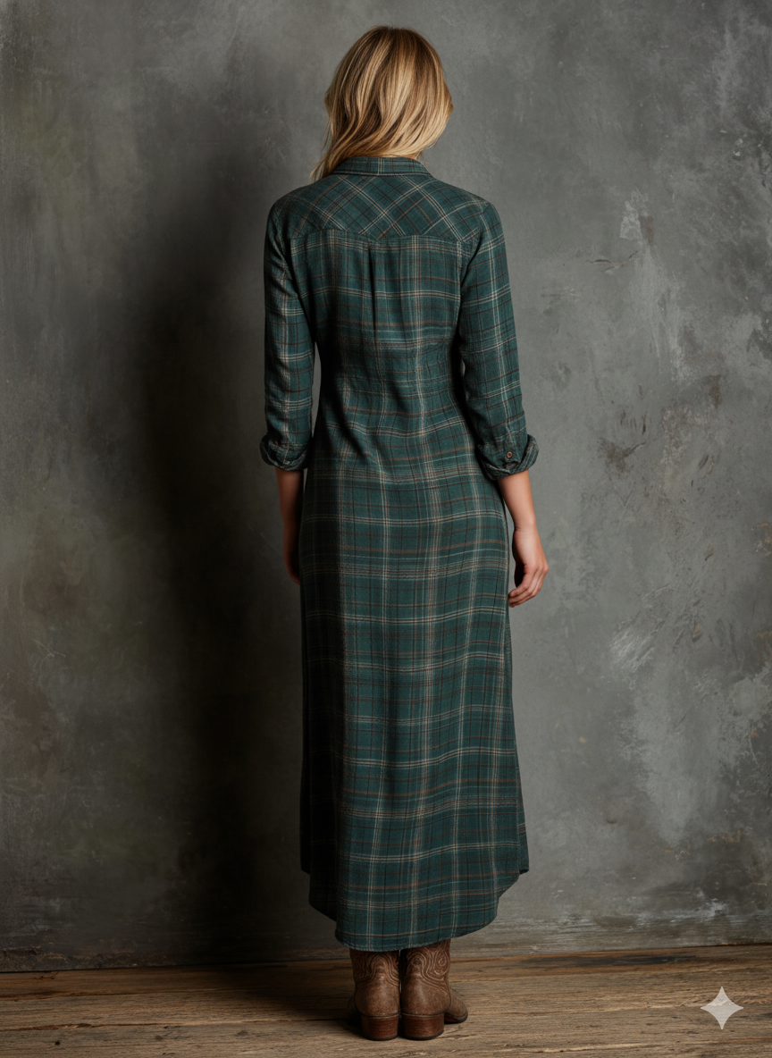 Marie – Plaid Button-Down Maxi Dress
