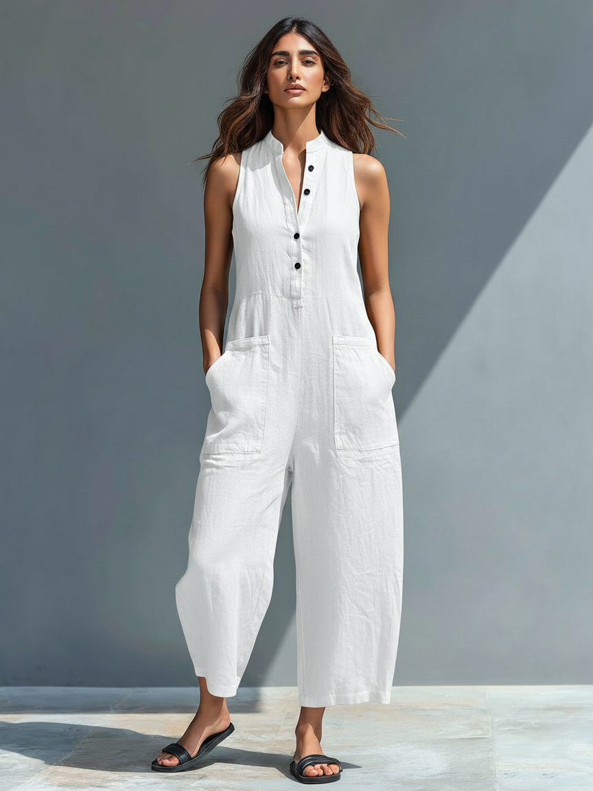 Diana – Relaxed Linen-Look Wide Leg Jumpsuit